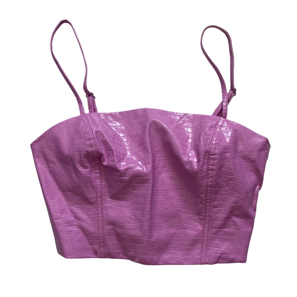 Bershka Womens Purple Croc Embossed Faux Leather Corset Top Size Medium NWT